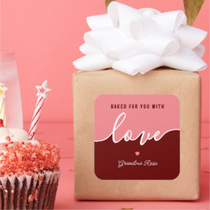 Backen ist Liebe gemacht essbar Script Square Stic Quadratischer Aufkleber