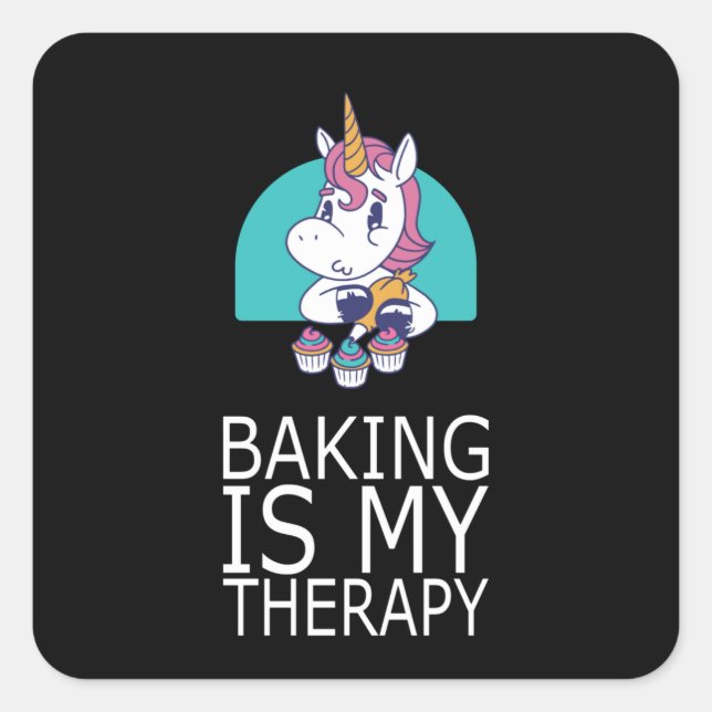 Backen ist meine Therapie Funny Cake Decorator Quadratischer Aufkleber (Vorderseite)