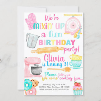 Backen, kochen, Geburtstagsmädchen. Einladung