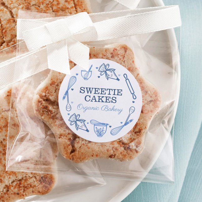 Backen & Kochen Navy Blau & Weiß Runder Aufkleber (Von Creator hochgeladen)