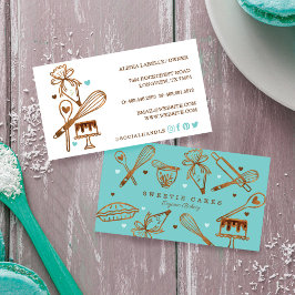 Backen & Kochen Utensidholz Textur & Blau Visitenkarte