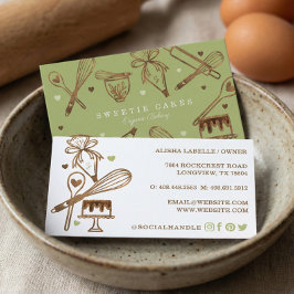 Backen & Kochen Utensidholz Textur & Grün Visitenkarte