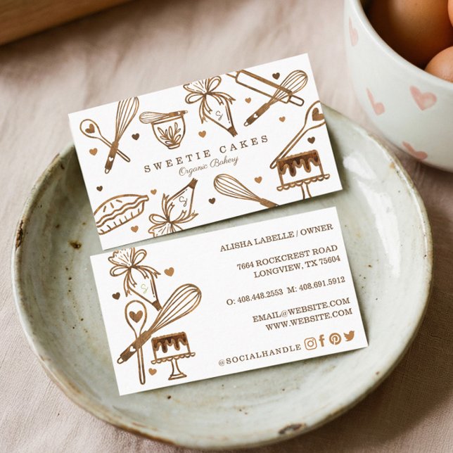 Backen & Kochen Utensidholz Textur & Weiß Visitenkarte (Rustic Woodgrain Baking Utensils Pastry Bakery Business Card)