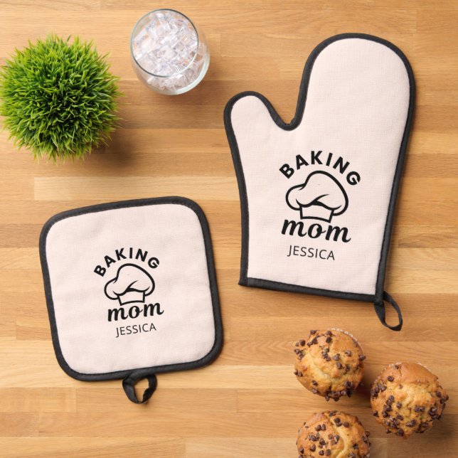 Backen Mama Personalisierte Geschenke für Mama Müt Ofenhandschuh & Topflappen-Set (Oben Unten)