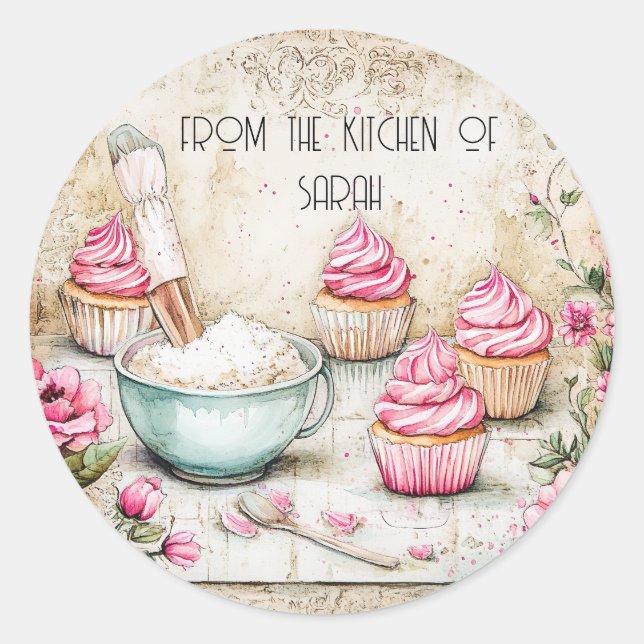 Backen Rosa Cupcakes Runder Aufkleber (Vorderseite)
