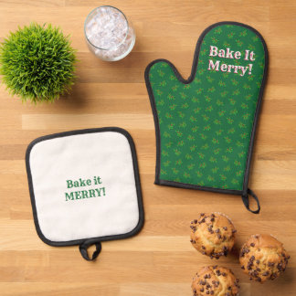 "Backen Sie es fröhlich!" Weihnachtsbäcker Ofenhandschuh & Topflappen-Set