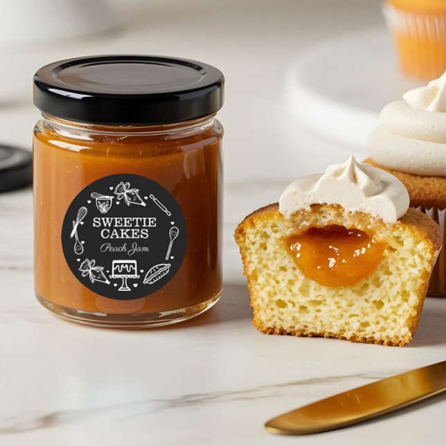 Backen und Kochen schwarz und weiß Runder Aufkleber (Baking & Cooking Utensil Black and White Classic Round Sticker)