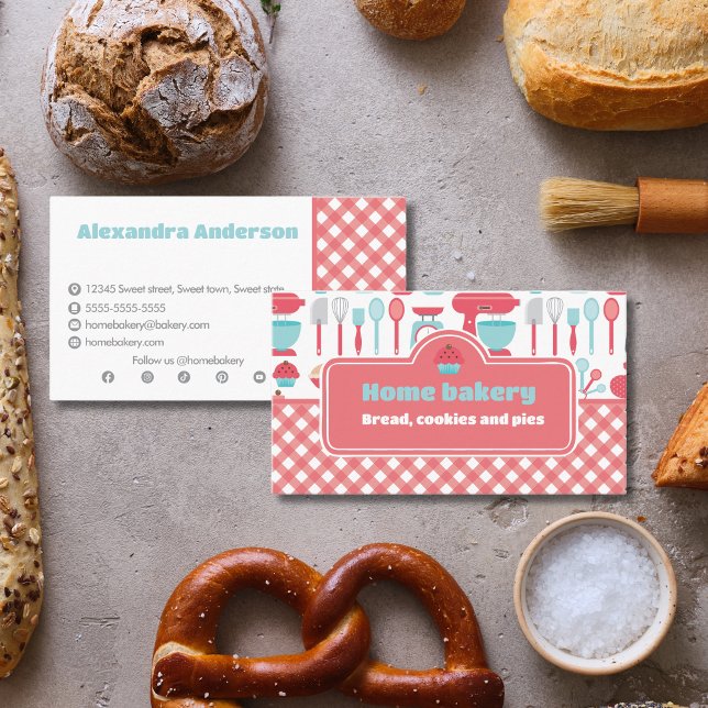Backen Utensits Muster Social Media Icons Visitenkarte (Bakery Baking Utensils Pattern Social Media Icons Business Card)