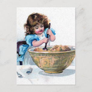 BACKEN Vintage-Mädchen beim Backen eines Kuchens I Postkarte