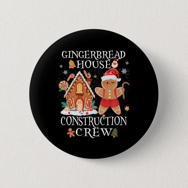 Backen Xmas Gingerbrot House Construction Crew De Button (Vorderseite)