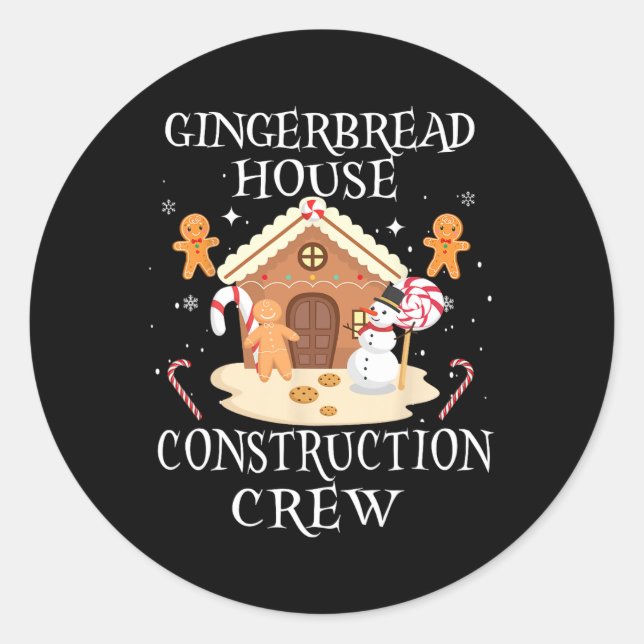 Backen Xmas Gingerbrot House Construction Crew De Runder Aufkleber (Vorderseite)