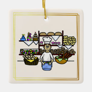 Bäcker in seiner Bäckerei Weihnachtsdekoration Keramikornament
