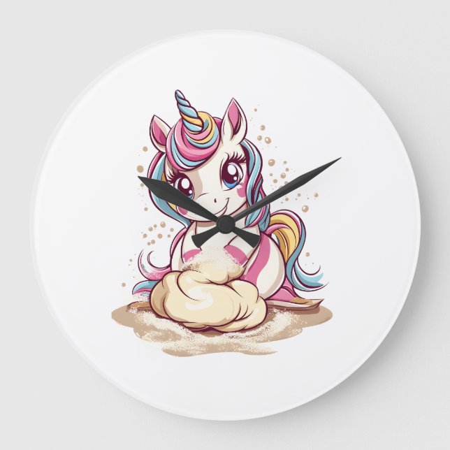 Bäcker Teig Einhorn (1) Große Wanduhr (Vorderseite)