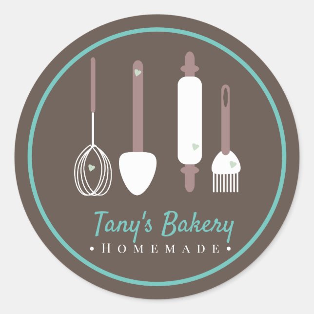 Bäcker Utensils Cake Logo hausgemachte Bäckerei Runder Aufkleber (Vorderseite)