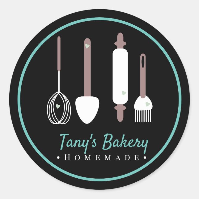 Bäcker Utensils Cake Logo hausgemachte Bäckerei Runder Aufkleber (Vorderseite)