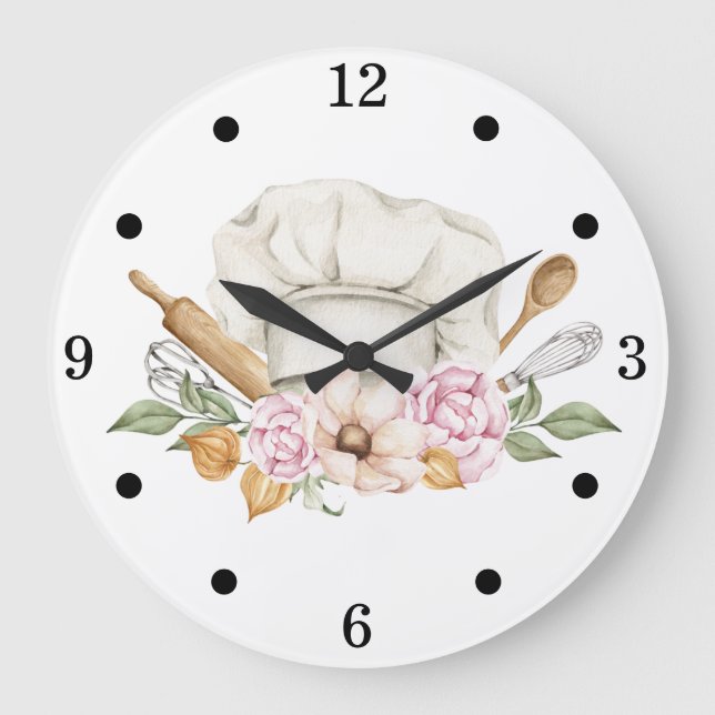 Bäcker Werkzeuge Utensitic Küche Große Wanduhr (Vorderseite)