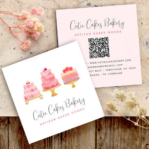 Bäckerei 3 Blush Pink Torten QR Code Konditor Süß Quadratische Visitenkarte