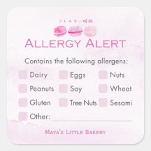 Bäckerei-Allergie-Warnung für rosa Macarons