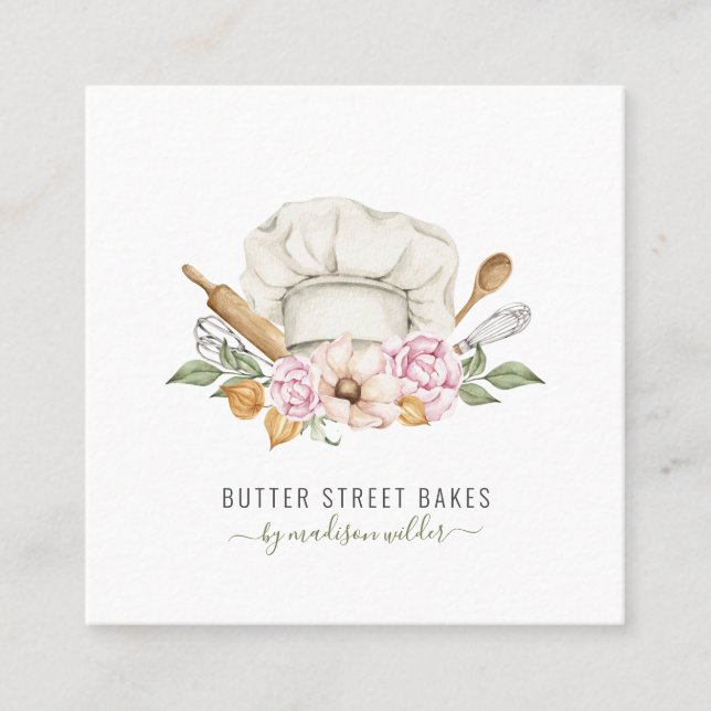 Bäckerei Bäckerei Konditorei Koch Aquarellgebäck U Quadratische Visitenkarte (Vorderseite)