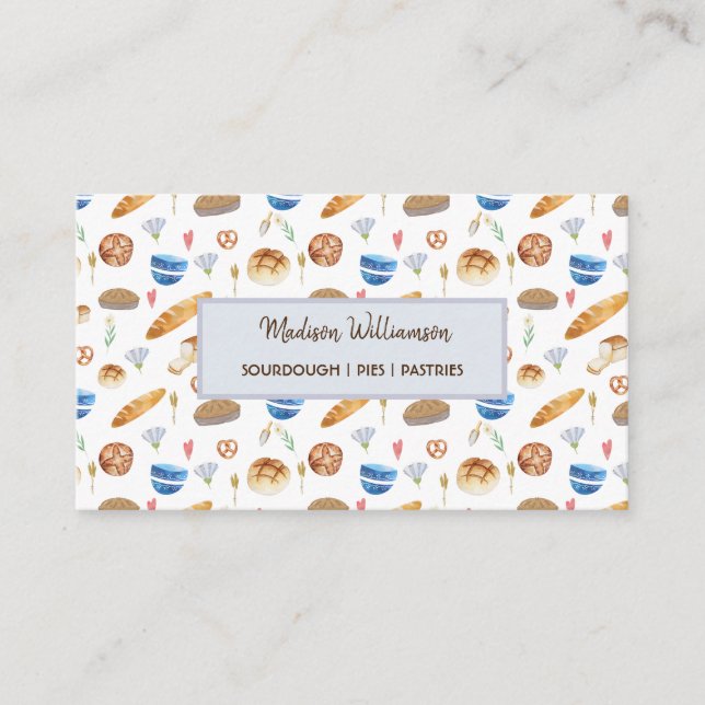 Bäckerei | Baker Watercolor Patern Business Card Visitenkarte (Vorderseite)