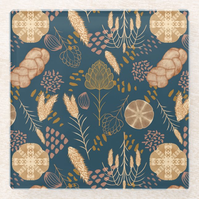 Bäckerei Bliss: Artistisches Brot und Gerste, Aqua Glasuntersetzer (Vorderseite)