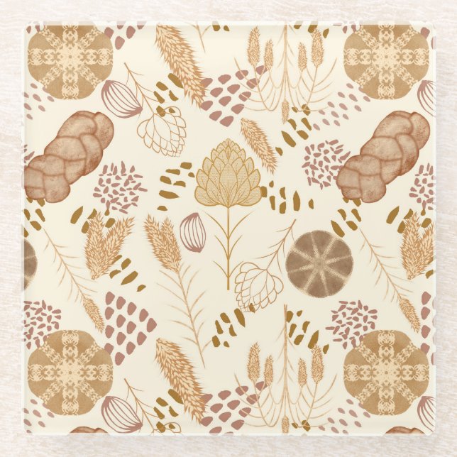 Bäckerei Bliss: Artistisches Brot und Gerste, Beig Glasuntersetzer (Vorderseite)