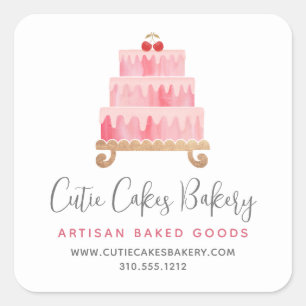 Bäckerei Blush Pink Torte Dessert Gebäck Konditor Quadratischer Aufkleber