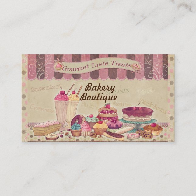 Bäckerei Boutique Cakes & Patisserie Business Card Visitenkarte (Vorderseite)