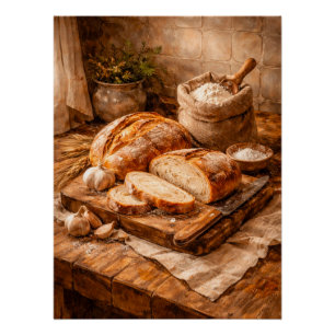 Bäckerei-Brot ein rustikales Stillleben mit Lebens Poster