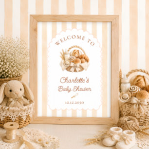 Bäckerei-Brötchen im Ofen-Baby-Shower-Willkommen Poster