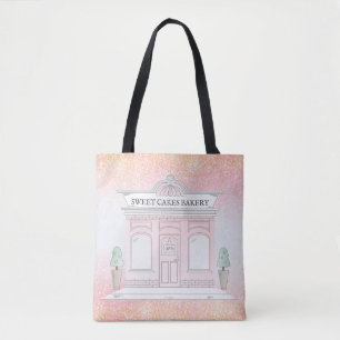 Bäckerei Cafe Illustration   Rosa Glitzer Tote Tas