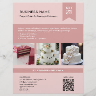 Bäckerei Cake Custom Foto QR Rosa Flyer