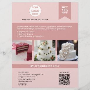 Bäckerei Cake Custom Logo Pink Business Flyer