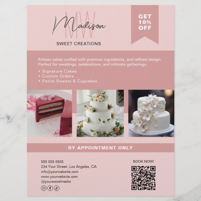 Bäckerei Cake Custom Monogram Logo Pink Flyer (Vorne)
