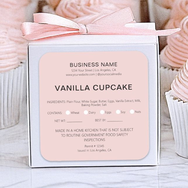 Bäckerei Cake Zuhause — Legale Lebensmittellizenz Quadratischer Aufkleber (Bakery Cake Home Legal Food License Square Sticker by MINTIC DESIGN STUDIO)