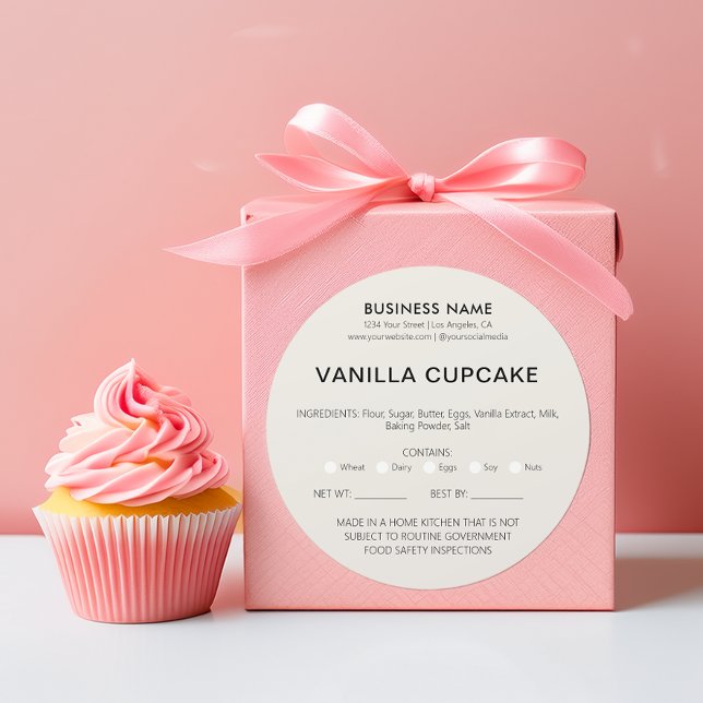 Bäckerei Cake Zuhause — Legale Lebensmittellizenz Runder Aufkleber (Create Your Own Home Made Cupcake Label by MINTIC DESIGN STUDIO)