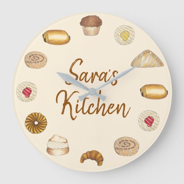 Bäckerei Croissant Danish Muffin Backwaren Große Wanduhr (Vorderseite)