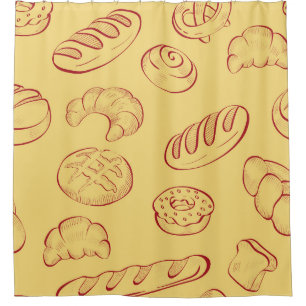 Bäckerei, Croissants, Lebensmittel Vintage nahtlos Duschvorhang
