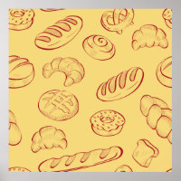 Bäckerei, Croissants, Lebensmittel Vintage nahtlos