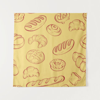 Bäckerei, Croissants, Lebensmittel Vintage nahtlos Wandteppich