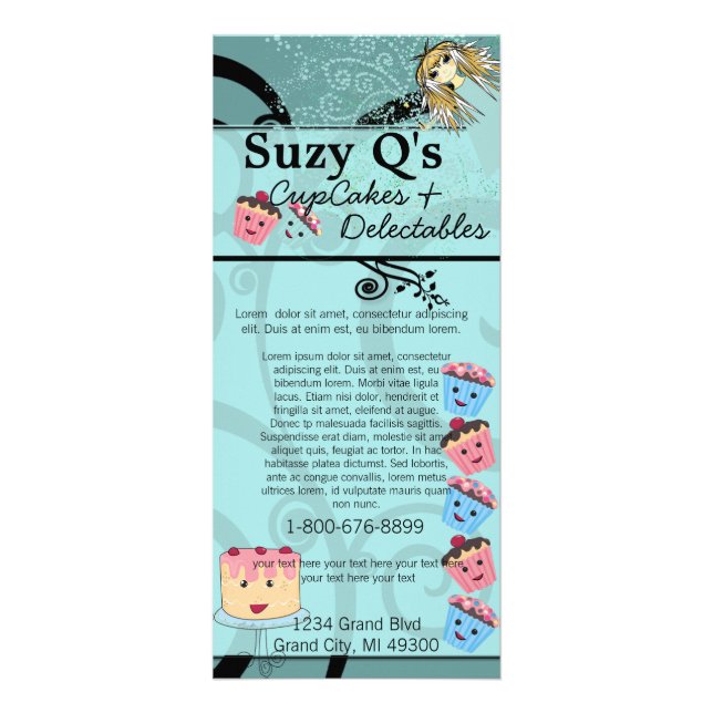 Bäckerei Cupcake Aqua Blue Rackkarte Werbekarte (Vorne)