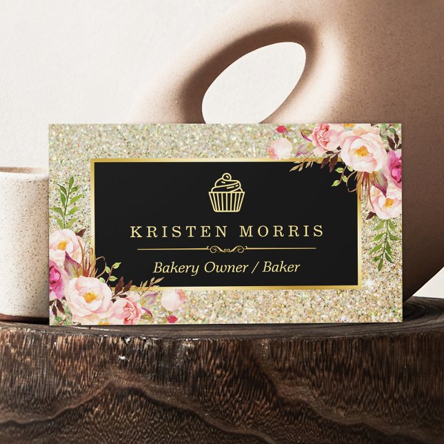 Bäckerei Cupcake Logo | Glitzern aus blumigen Glit Visitenkarte (Von Creator hochgeladen)