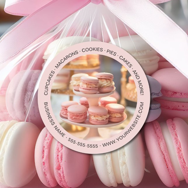 Bäckerei Custom Foto Pink Business Runder Aufkleber (Bakery Custom Photo Pink Business Classic Round Sticker)