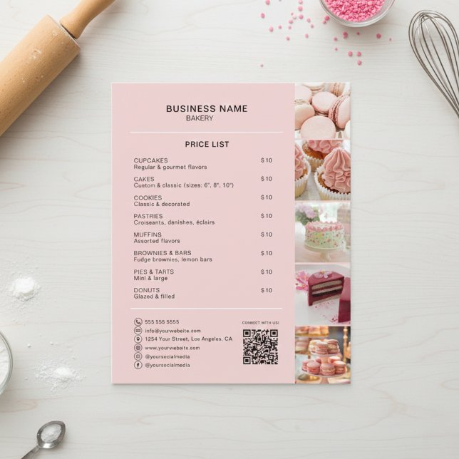 Bäckerei Custom Price List Foto Social Media QR Flyer (Bakery Custom Price List Photo Social Media QR Flyer)