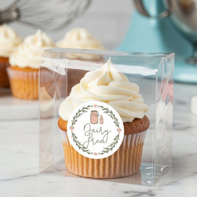 Bäckerei Dairy Free Milk Jug & Wreath Pink & Green Runder Aufkleber (Bakery Dairy Free Milk Jug & Wreath Pink & Green Classic Round Sticker)