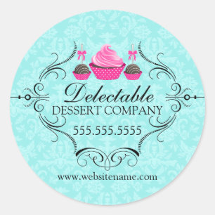 Bäckerei Damask Aqua Pink Cupcake Pop Runder Aufkleber