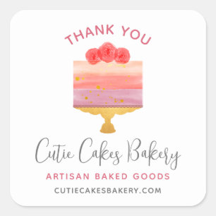 Bäckerei Danke Rosa Lila Kuchen Dessert Gebäck Quadratischer Aufkleber
