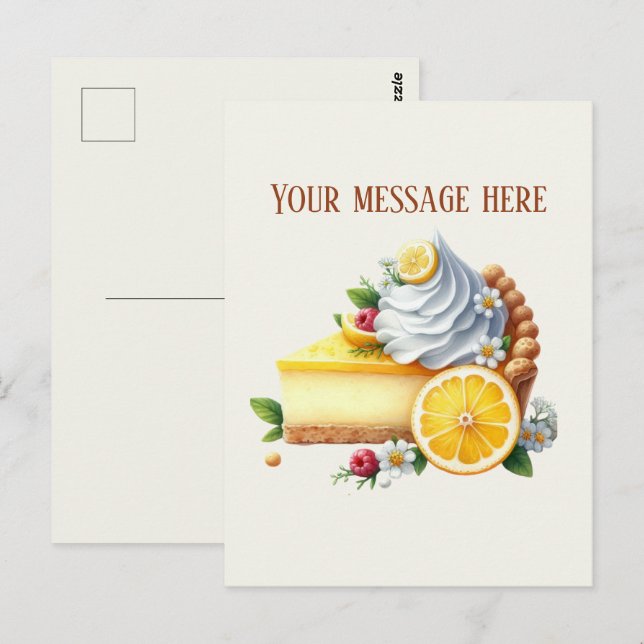 Bäckerei fügt Nachricht Geschäftsname Zitronenkuch Postkarte (Vorne/Hinten)