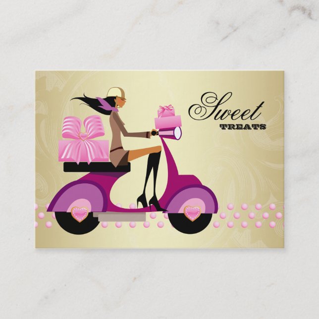 Bäckerei Geschenkboxen Scooter Girl Pink Gold Icin Visitenkarte (Vorderseite)