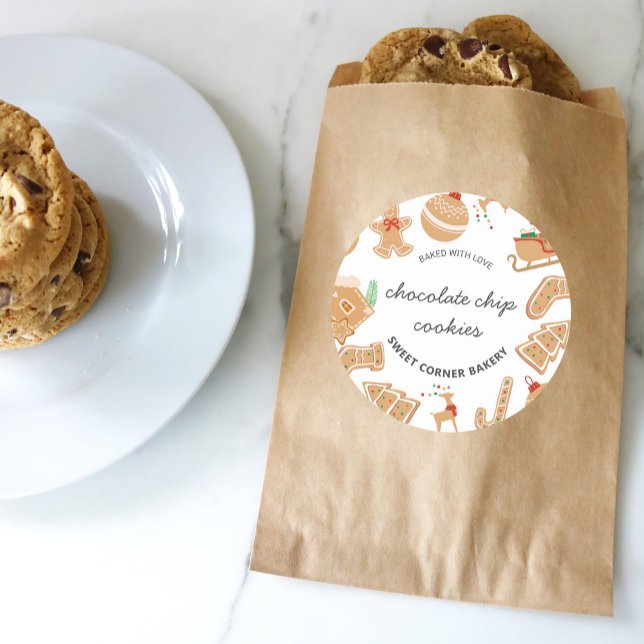 Bäckerei Gingerbrei Holiday Backkochaufkleber Runder Aufkleber (Bakery Gingerbread Holiday Baking Cookie Sticker)